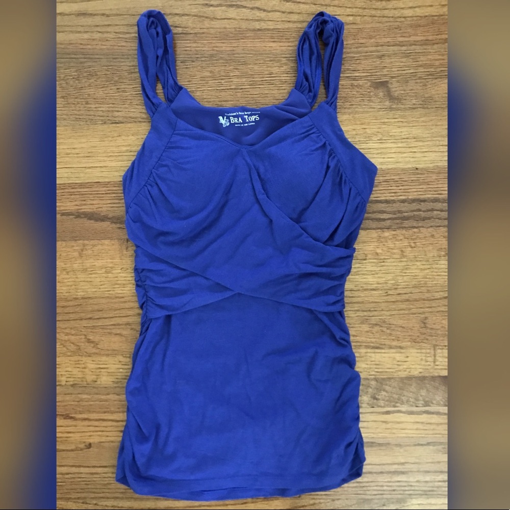 Blue Ruched Bra Tank Top